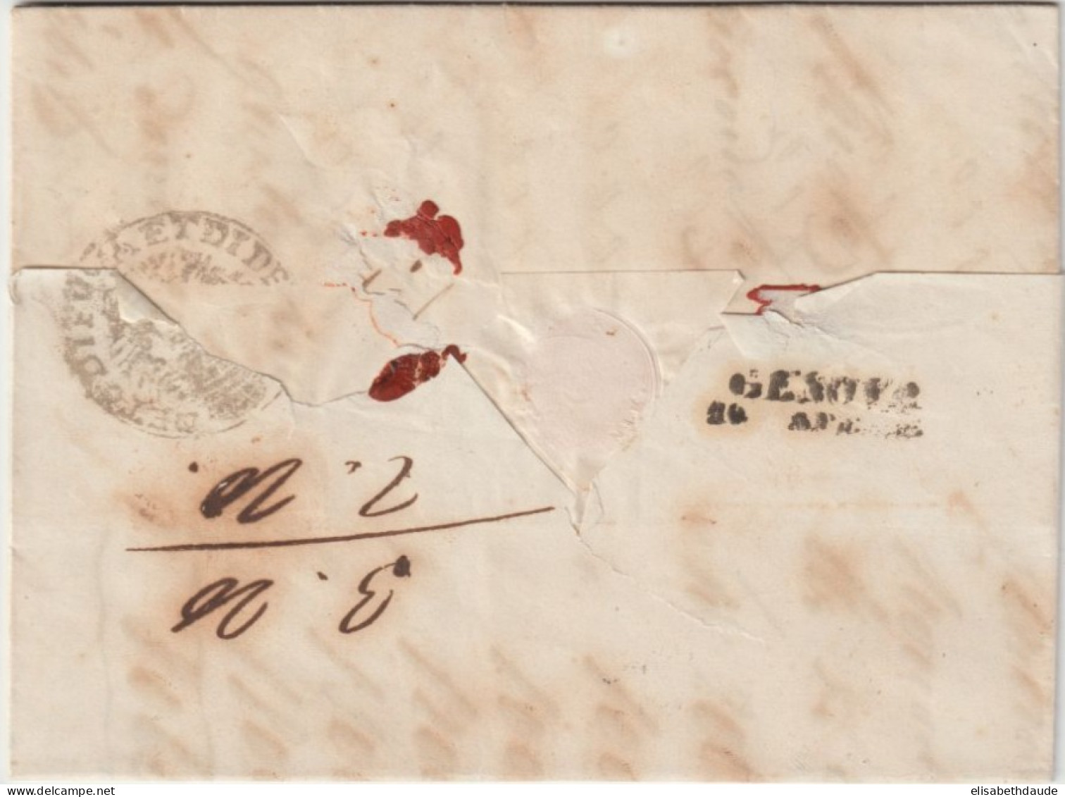 TURQUIE - 1846 - LETTRE PURIFIEE (CACHET NETO DI FUORA ET DI DENTRO) MARQUE LINEAIRE De CONSTANTINOPLE => GENOVA - ...-1858 Voorfilatelie