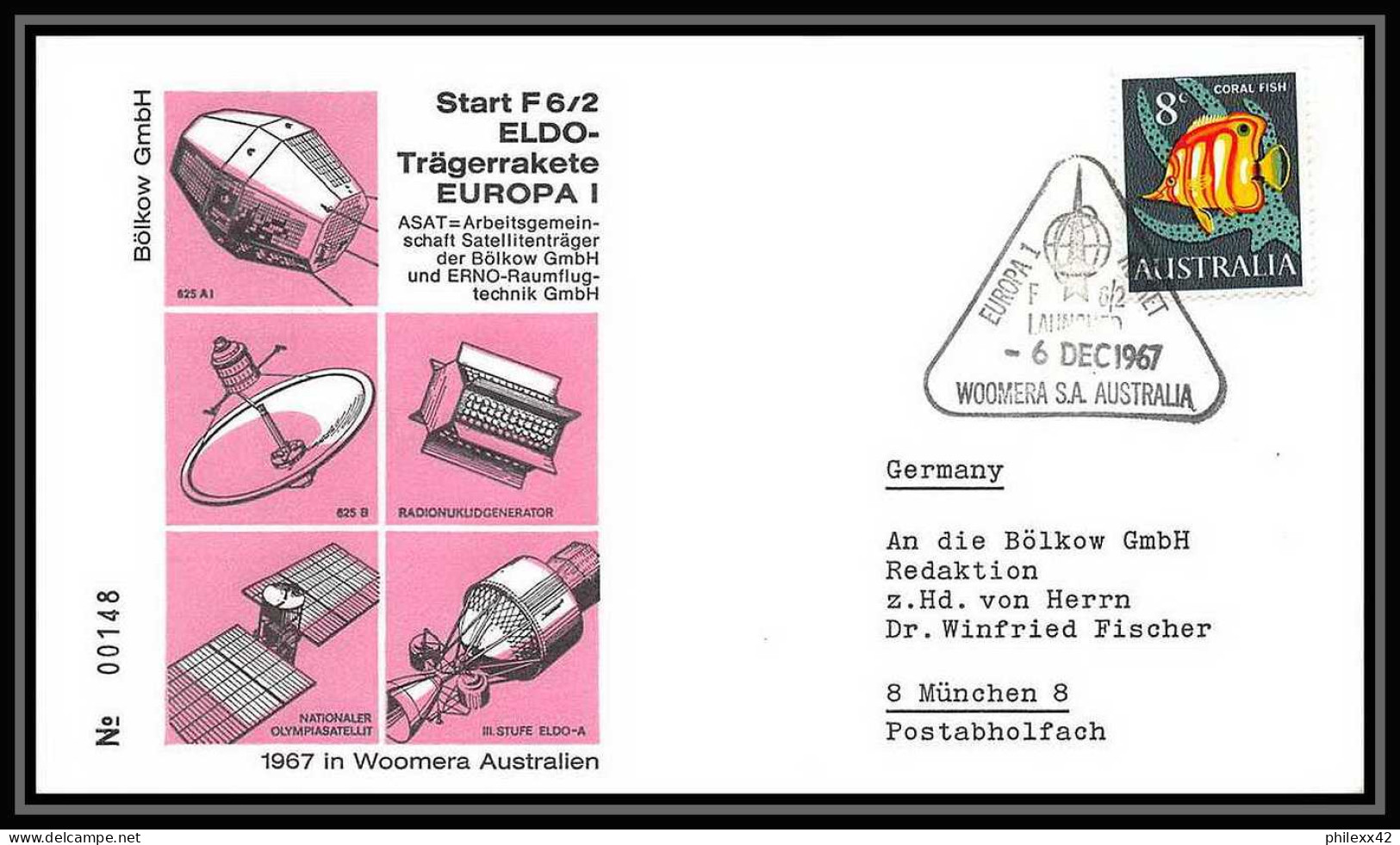 10901/ Espace (space Raumfahrt) Lettre (cover Briefe) 6/12/1967 Europa 1 Rocket Launched Woomera Australie (australia) - Ozeanien