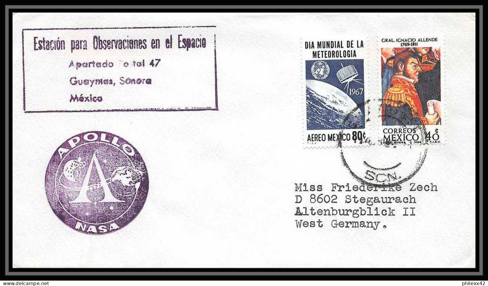 11076/ Espace (space Raumfahrt) Lettre (cover Briefe) Mexique (Mexico) Apollo - América Del Sur