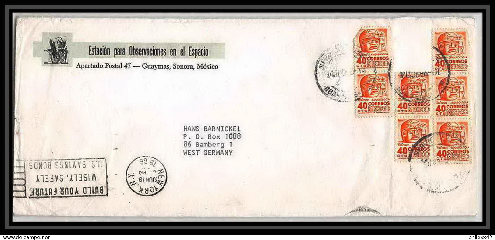 11353/ Espace (space Raumfahrt) Lettre (cover Briefe) Estacion Guyamas Mexique (Mexico) 18/6/1966 - South America