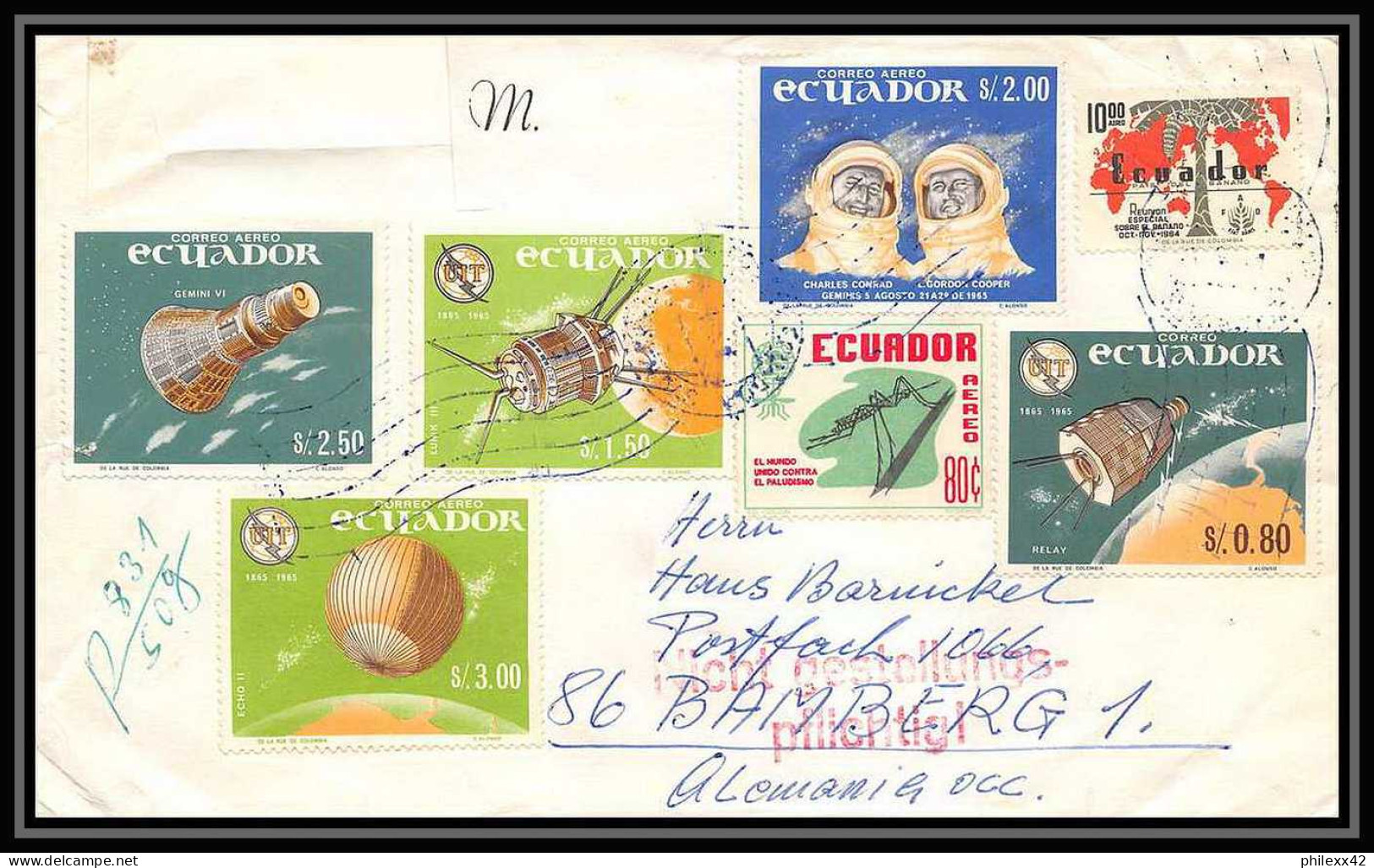 11351/ Espace (space Raumfahrt) Lettre (cover Briefe) Uit Astronautica Equateur (ecuador) 1966 - Amérique Du Sud