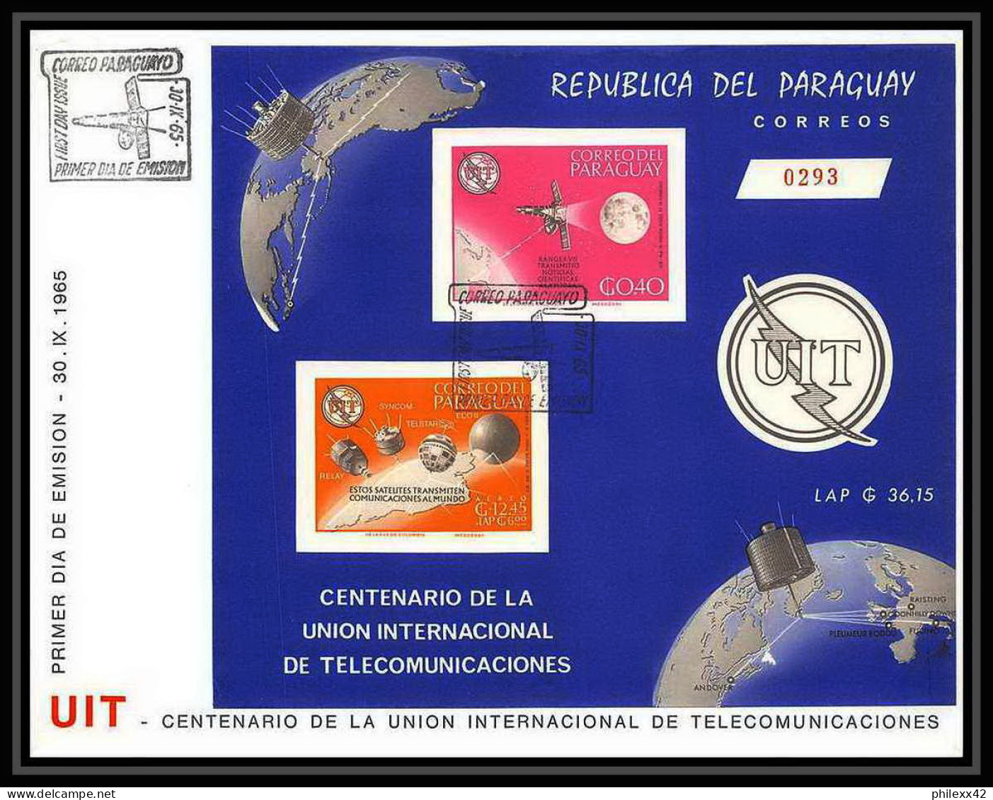 11357/ Espace (space Raumfahrt) Lettre (cover Briefe) Fdc Uit Non Dentelé (imperforate) MI B 74 Paraguay 30/9/1965 - América Del Sur
