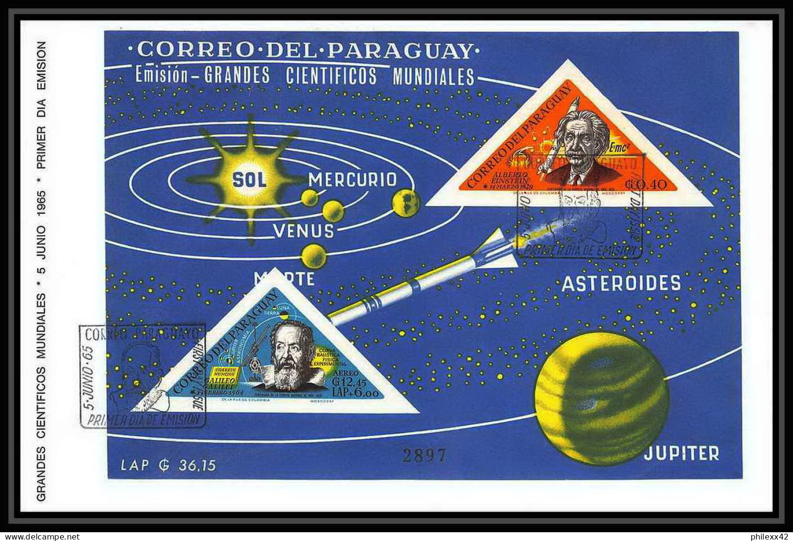 11368/ Espace (space) Lettre (cover) Fdc Cientificos Non Dentelé (imperforate) Triangle Gallile Copernic Paraguay 5/6/19 - South America