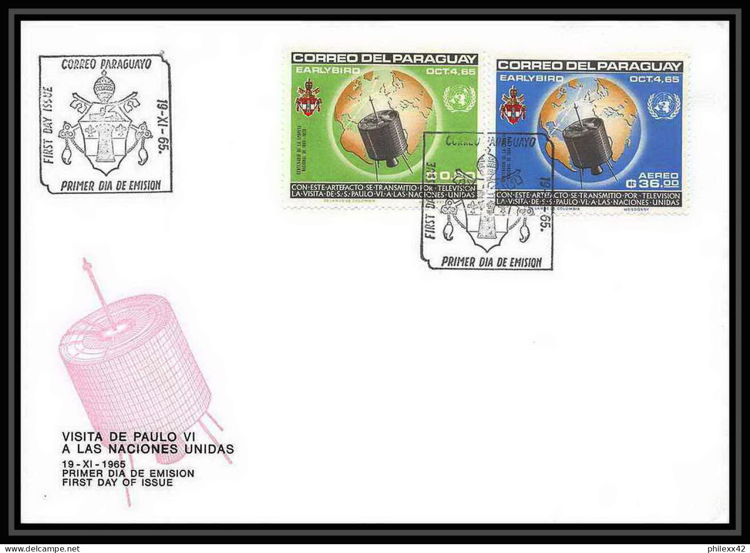 11389/ Espace (space Raumfahrt) Lettre (cover Briefe) Fdc Early Bird Pape Pope Paulo 6 Paraguay 19/11/1965 - América Del Sur