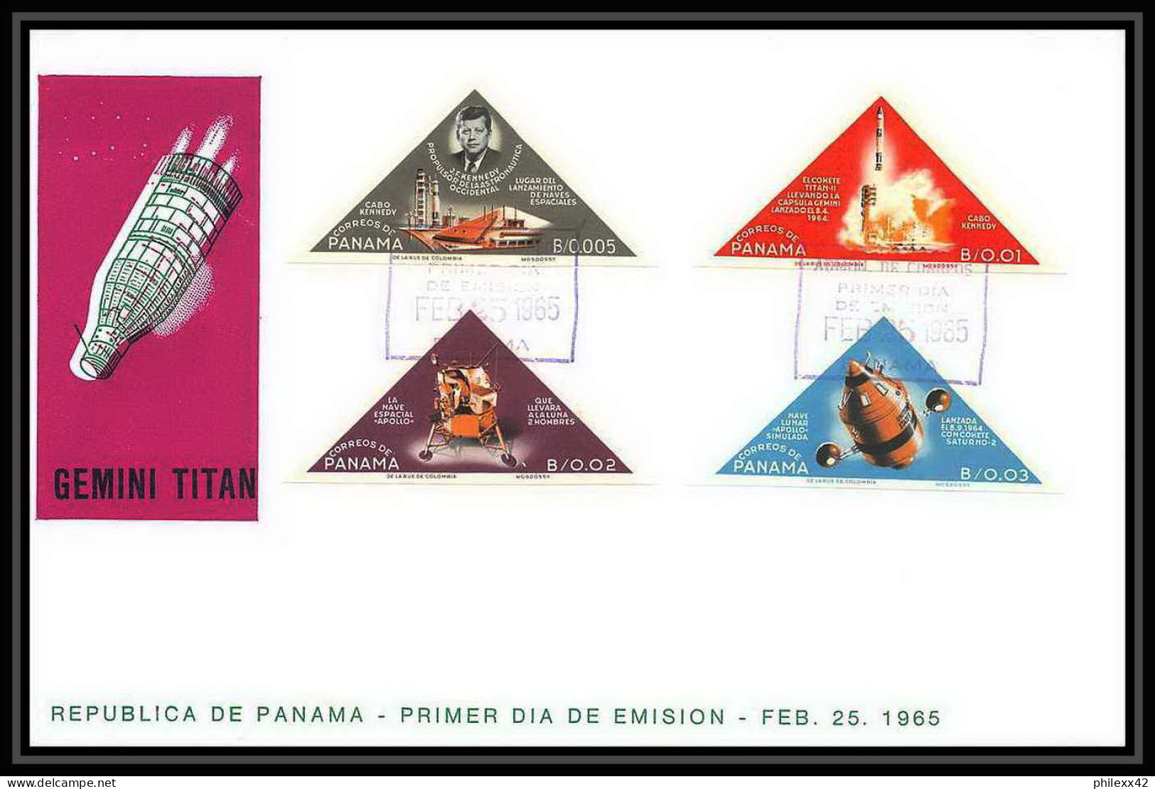 11400/ Espace (space) Lettre (cover) Fdc Non Dentelé (imperforate) Gemini Titan Panama 25/2/1965 - Sud America