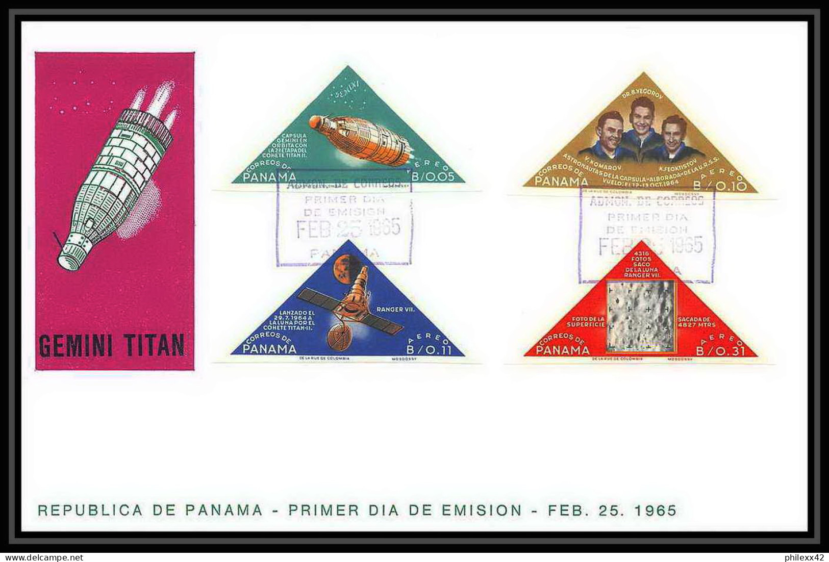 11400/ Espace (space) Lettre (cover) Fdc Non Dentelé (imperforate) Gemini Titan Panama 25/2/1965 - América Del Sur