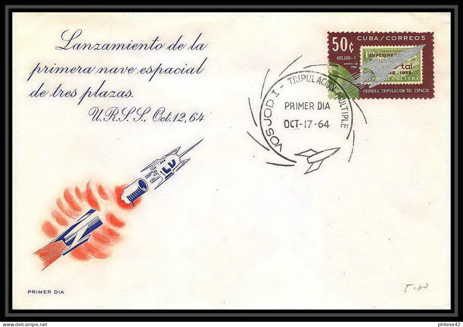 11422/ Espace (space Raumfahrt) Lettre (cover Briefe) Fdc Voskhod 1 Cuba 17/10/1964 - Südamerika