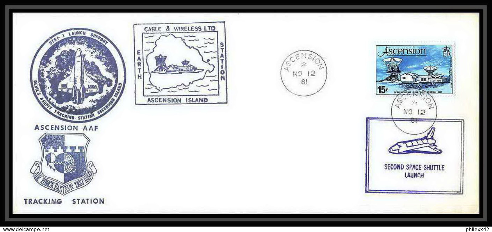 11438/ Espace (space Raumfahrt) Lettre (cover) Fdc Secont Shuttle (navette) Launch Support Ascension Island 12/11/1981 - Africa