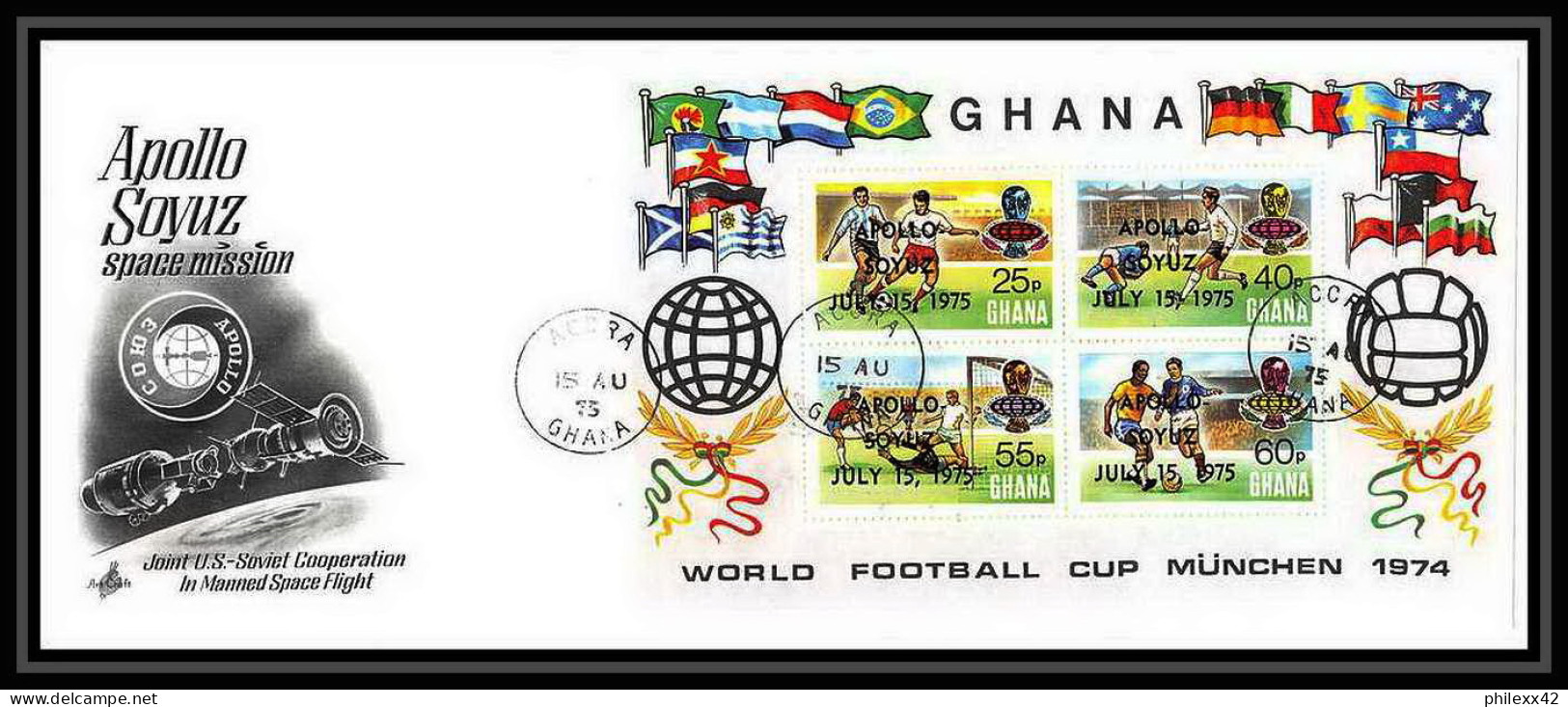 11467/ Espace (space) Lettre (cover) Fdc Soyuz (soyouz Sojus) Project Football (Soccer) Munchen 74 Ghana 15/8/1975 - Africa