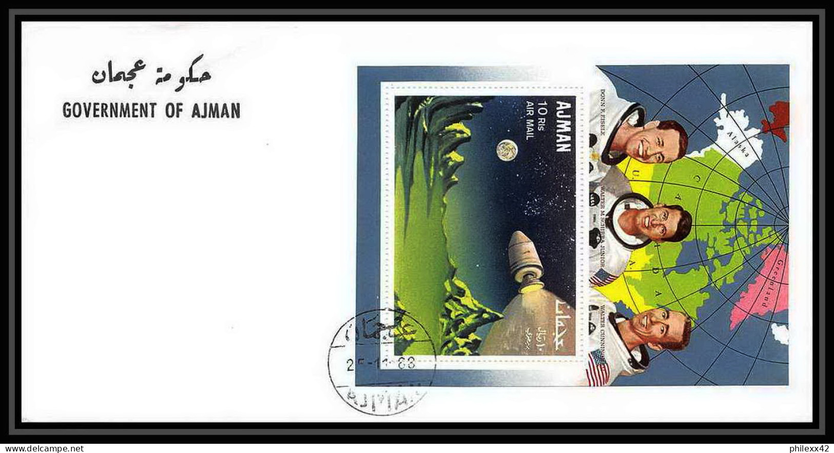 11477/ Espace (space Raumfahrt) Lettre (cover Briefe) Fdc Bloc 67 Apollo 7 Ajman 25/1/1968 - Asien