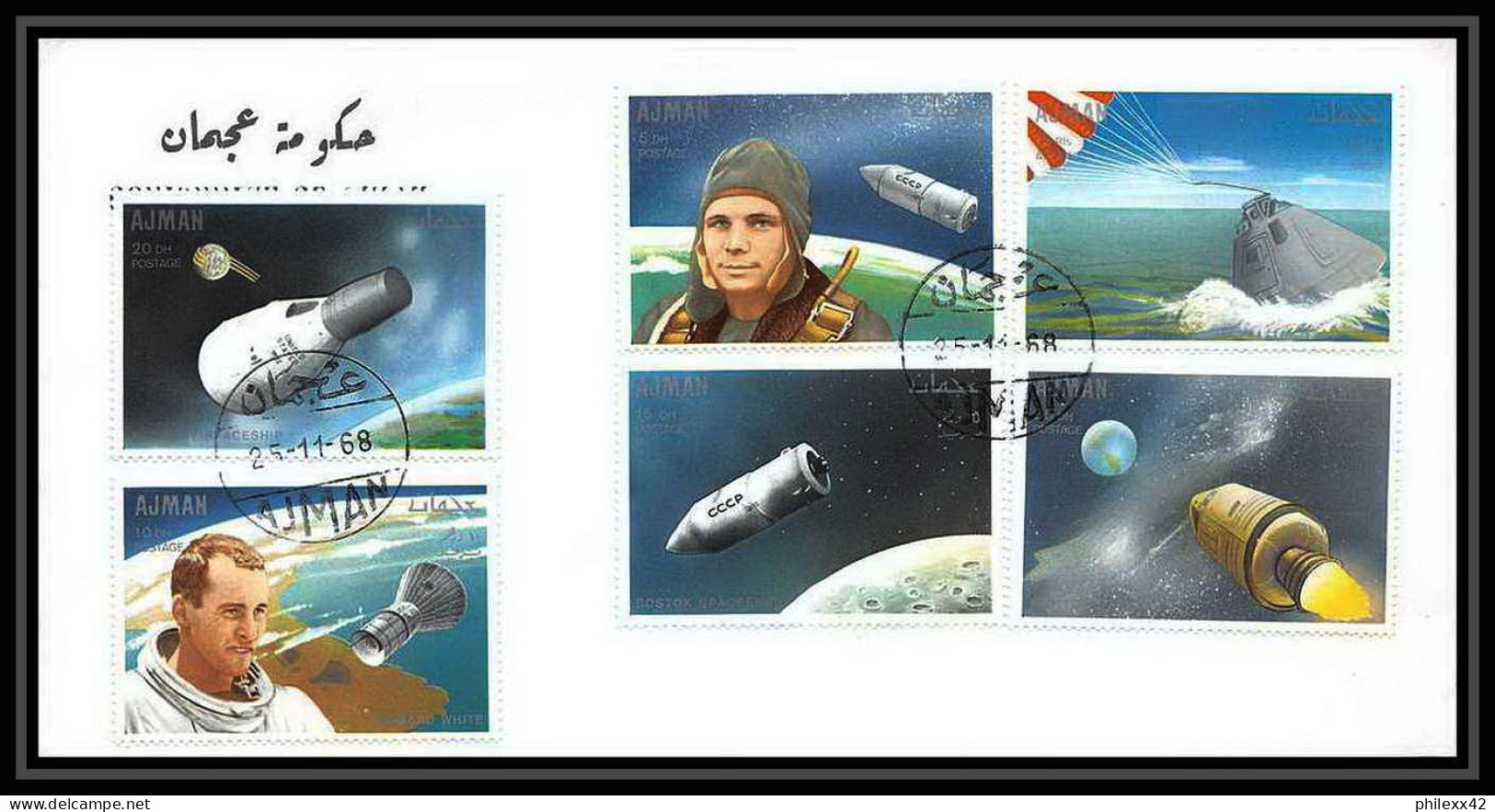 11478/ Espace (space Raumfahrt) Lettre (cover Briefe) Fdc 333/338 Apollo 7 Ajman 25/1/1968 - Asia