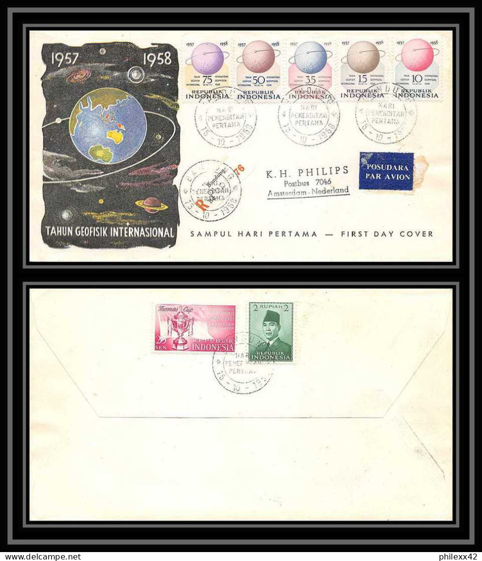 11490/ Espace (space) Lettre (cover) Fdc Tahun Geofisik Internasional Indonésie (Indonesia) 15/10/1958 - Asia