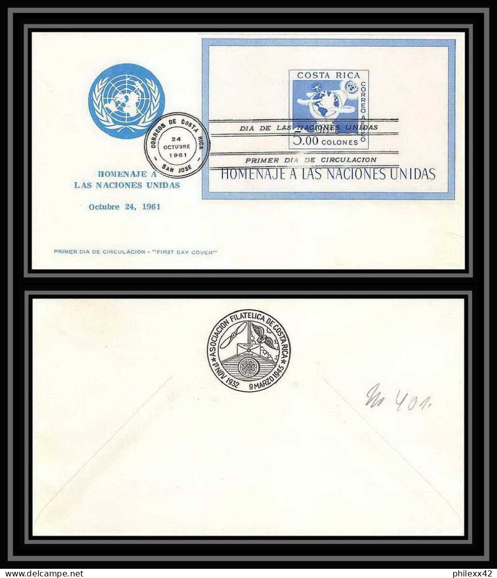11704/ Espace (space) Lettre (cover) Fdc 24/10/1961 Costa Rica Homenaje A Las Naciones Unidas Onu Uno - Zuid-Amerika