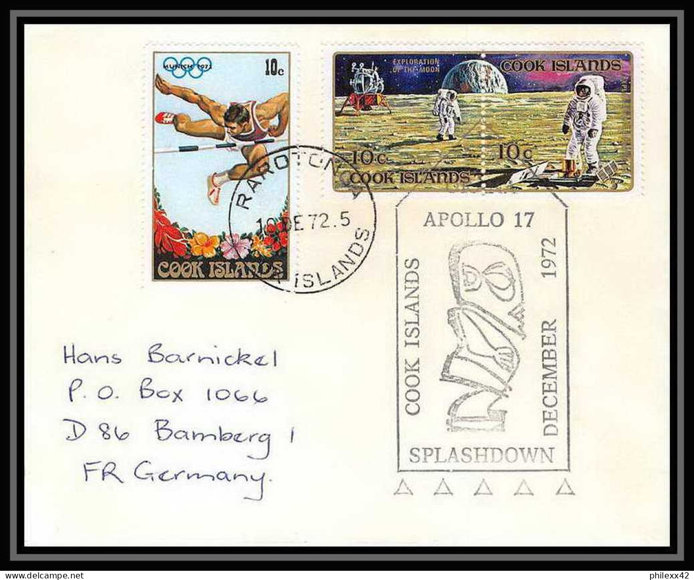 11805/ Espace (space Raumfahrt) Lettre (cover Briefe) 10/12/1972 Apollo 17 Splashdown Cook Islands - Oceanië