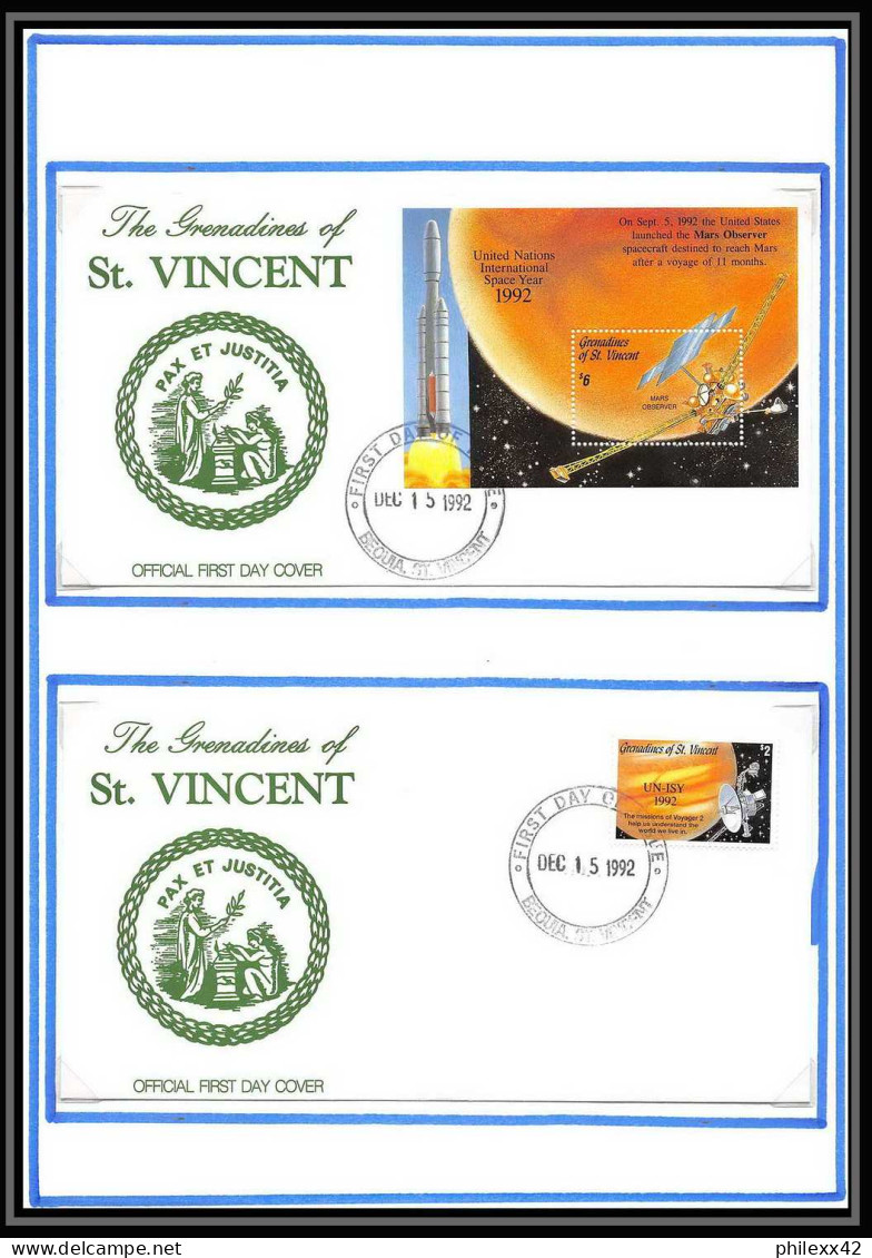 12052 2 Fdc (premier Jour) Voyager 2 Mars 1992 Grenadines Saint-Vincent Espace (space Raumfahrt) Lettre (cover Briefe) - América Del Norte