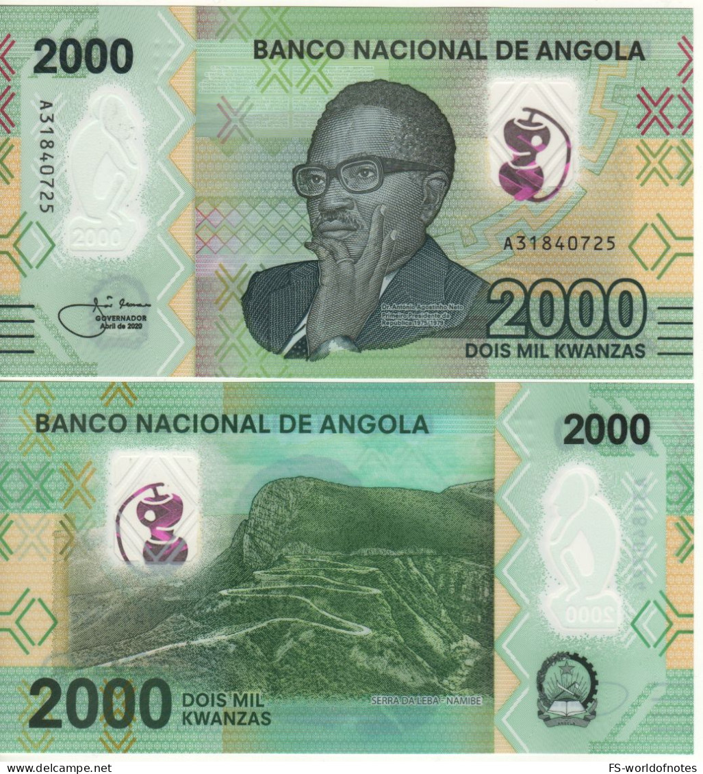 ANGOLA 2'000 Kwanzas  PW163  "POLYMER"  Dated 2020   Dr. António Agostinho Neto +Serra Da Leba, Namibe At Back     UNC - Angola