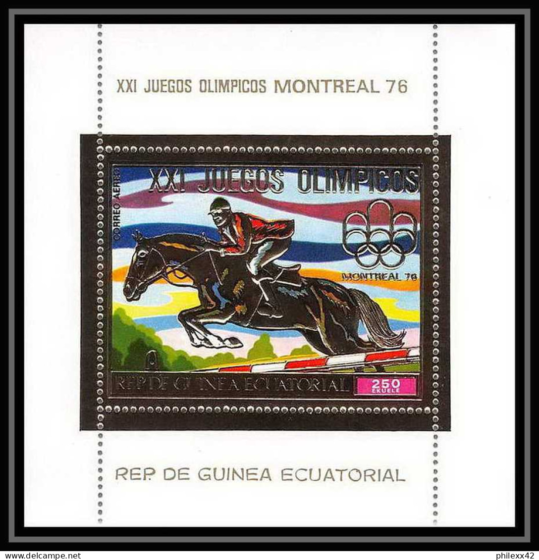 198 Guinée équatoriale Guinea Bloc N°225 OR Gold Stamps Jeux Olympiques Olympic Games 1976 Montreal Jumping Cheval - Guinea Ecuatorial