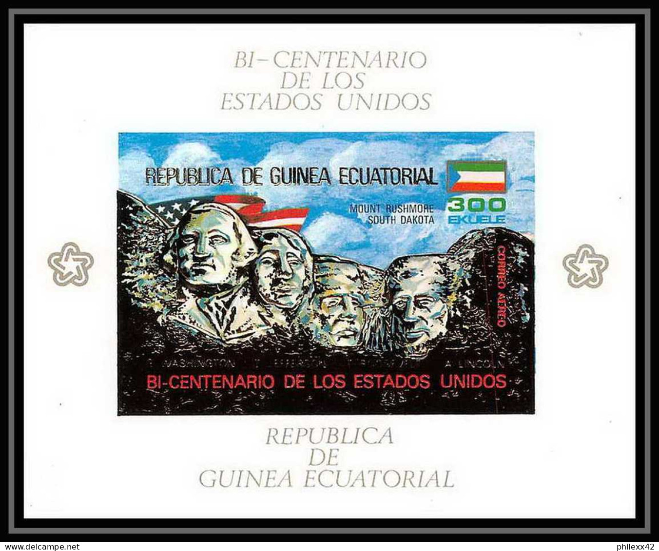 575/ Guinée équatoriale (ecuatorial Guinea) OR (gold Stamps) Usa Mount Mont Rushmore Non Dentelé Imperf - Onafhankelijkheid USA
