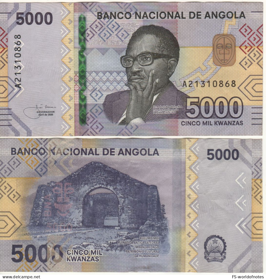 ANGOLA 5'000 Kwanzas  PW164  Dated 2020   Dr. António Agostinho Neto + Ruins Of The Old Kulumbimbi Cathedral A Back - Angola