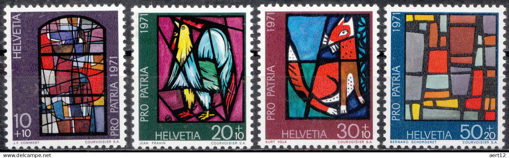 1971, Switzerland, Pro Patria, Stained-glass, Art, MNH(**), Mi: 949-952 - Vetri & Vetrate