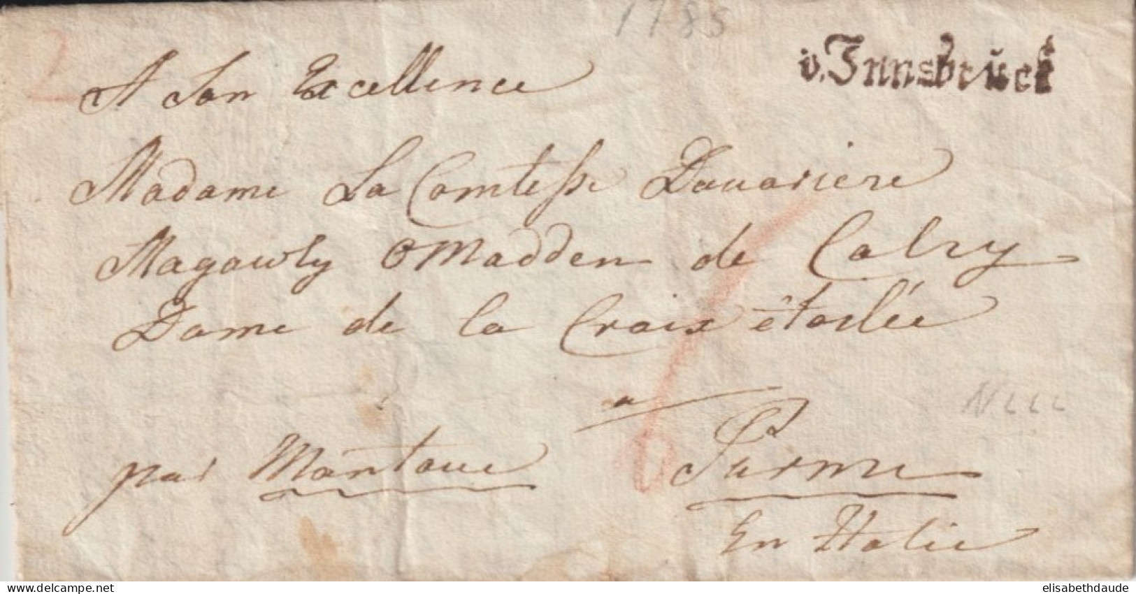 TIROL (AUTRICHE) - 1785 - LETTRE De INNSBRUCK MARQUE LINEAIRE SUP Et RARE !!  => PARME - ...-1850 Voorfilatelie