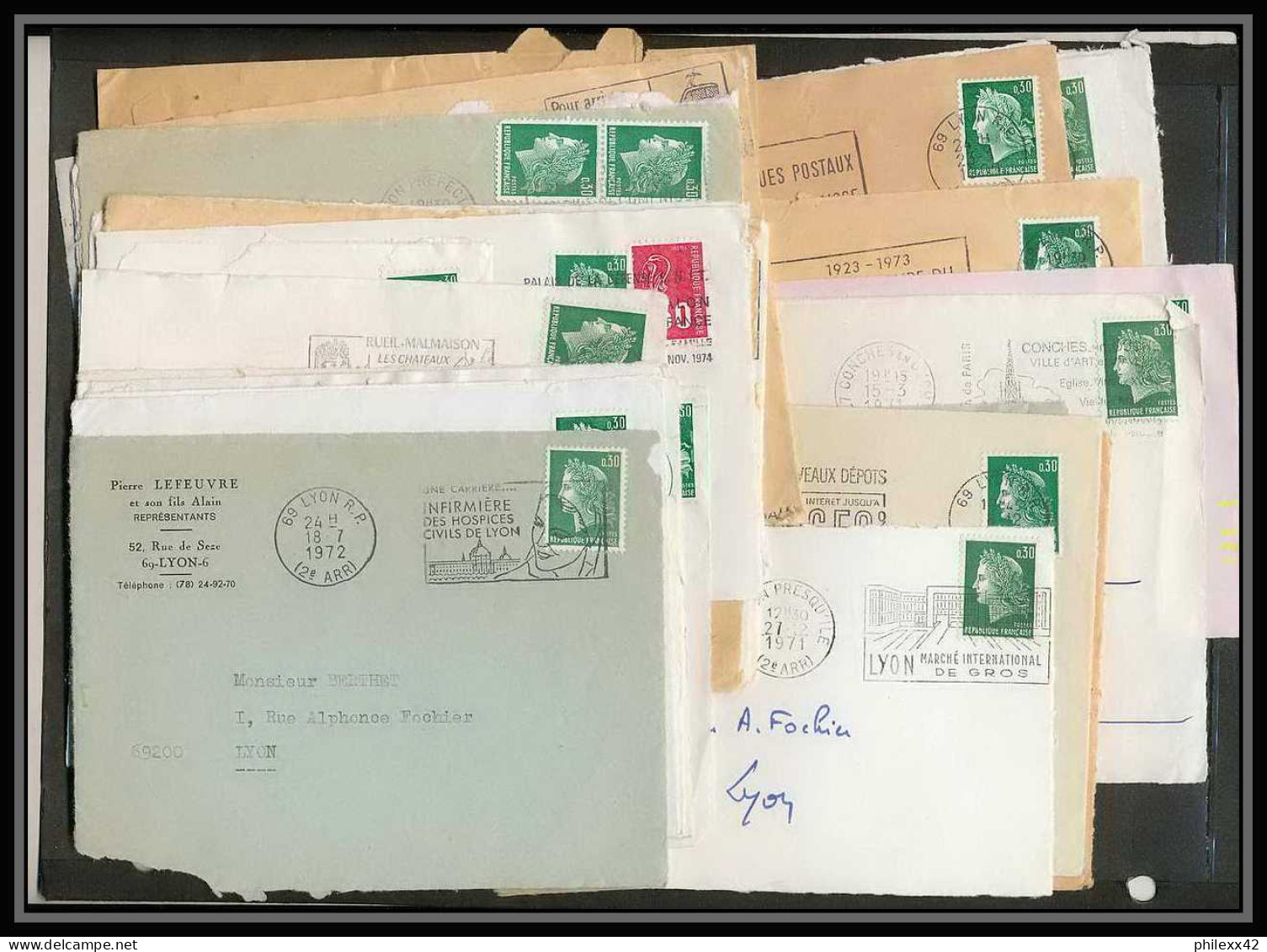 13035 Lot De 40 De Lettres N°1536A Marianne De Cheffer (lettre Enveloppe Courrier) Voir Photos - 1967-1970 Marianne Van Cheffer