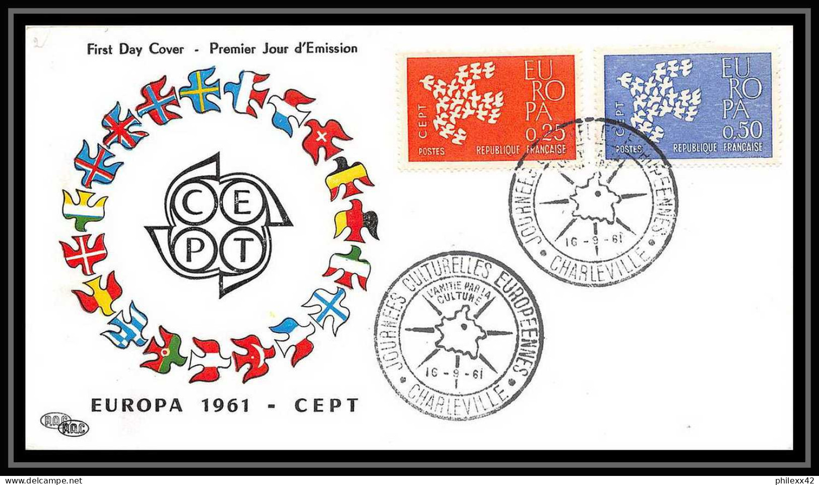 16886 - France Lettre Premier jour (fdc cover) N° 1309 /1310 17 lettres différentes collection rare europa 1961