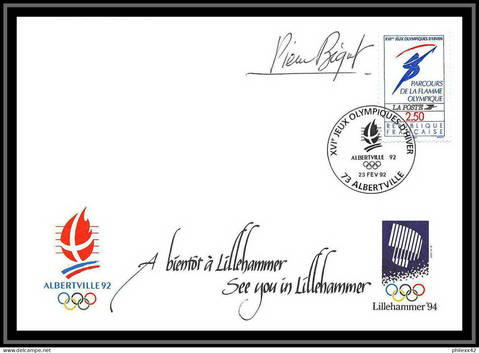 127 Lettre France Fdc (premier Jour) N°2732 Jeux Olympiques (olympic Games) Alberville 92 Signé Signed Autograph Béquet - Winter 1992: Albertville