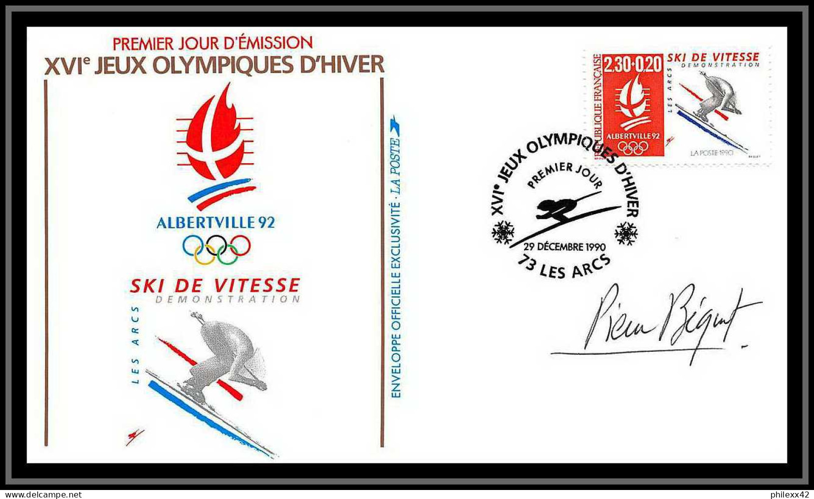 122 Lot de 10 lettres france jeux olympiques (olympic games) alberville 92 Signé (signed autograph) Pierre Béquet