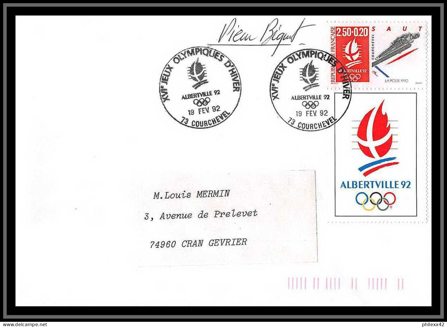 130 Lettre France Fdc (premier Jour) N°2738 Jeux Olympiques (olympic Games) Alberville 92 Signé Signed Autograph Béquet - Winter 1992: Albertville