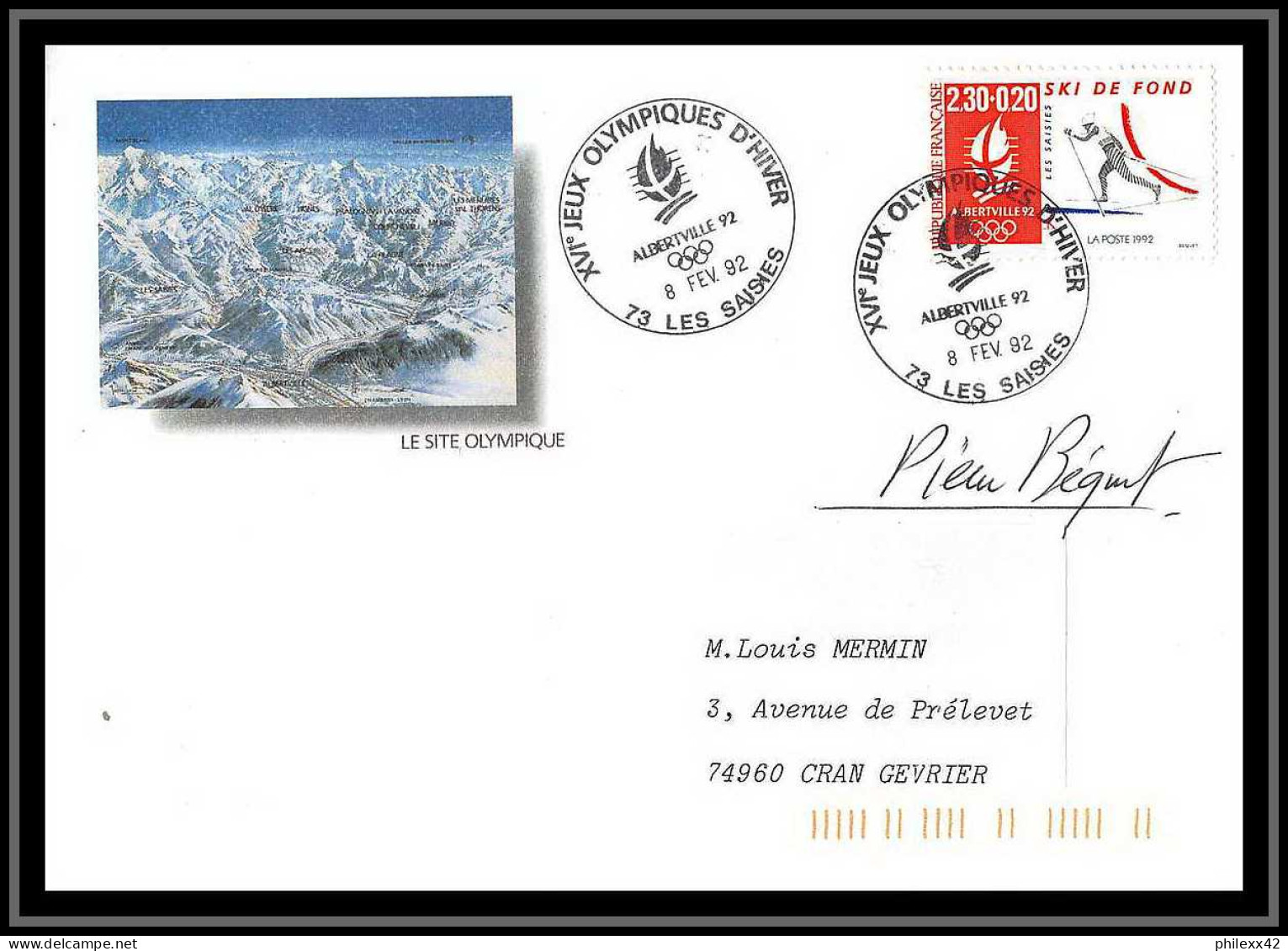 135 Lettre France Fdc (premier Jour) N°2678 Jeux Olympiques (olympic Games) Alberville 92 Signé Signed Autograph Béquet - Hiver 1992: Albertville