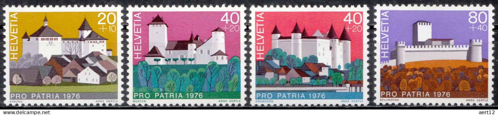 1976, Switzerland, Pro Patria, Castles, MNH(**), Mi: 1075-1078 - Unused Stamps