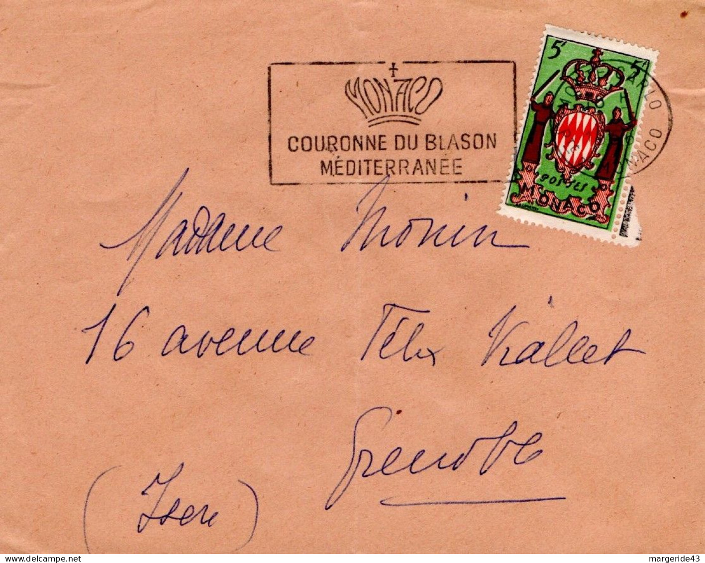 MONACO SEUL SUR LETTRE POUR LA FRANCE 1966 - Storia Postale