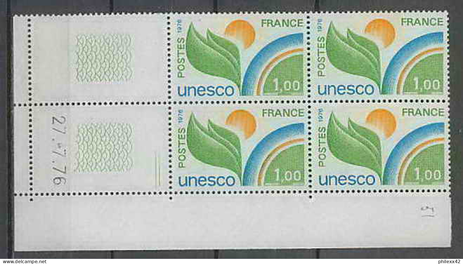 1308 - France - Coin Daté TB Neuf ** Service Unesco N°51 Date 27/7/1976 2 Traits  - Dienstmarken