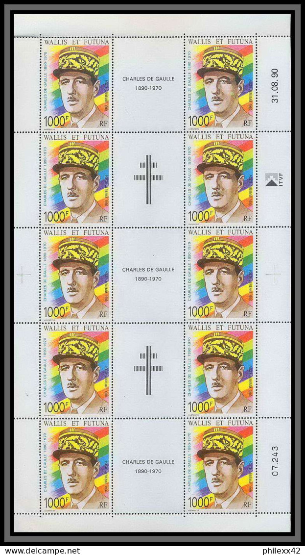 097 Charles De Gaulle - Neuf ** MNH Wallis Et Futuna N°169 Non Dentelé Imperf + Feuille Sheet Epreuve De Luxe Proof 1990 - Imperforates, Proofs & Errors