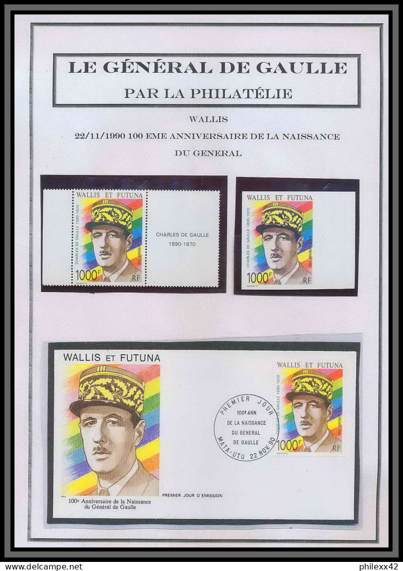 097 Charles De Gaulle - Neuf ** MNH Wallis Et Futuna N°169 Non Dentelé Imperf + Feuille Sheet Epreuve De Luxe Proof 1990 - Imperforates, Proofs & Errors
