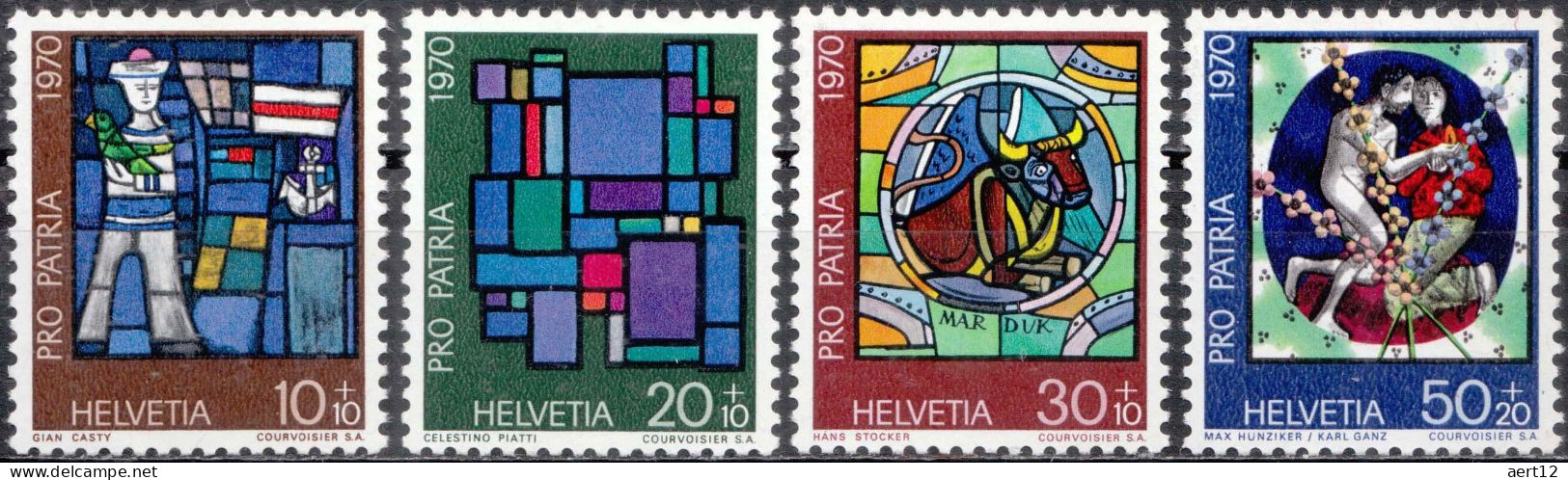 1970, Switzerland, Pro Patria, Art, Stained-glass, MNH(**), Mi: 925-928 - Vidrios Y Vitrales