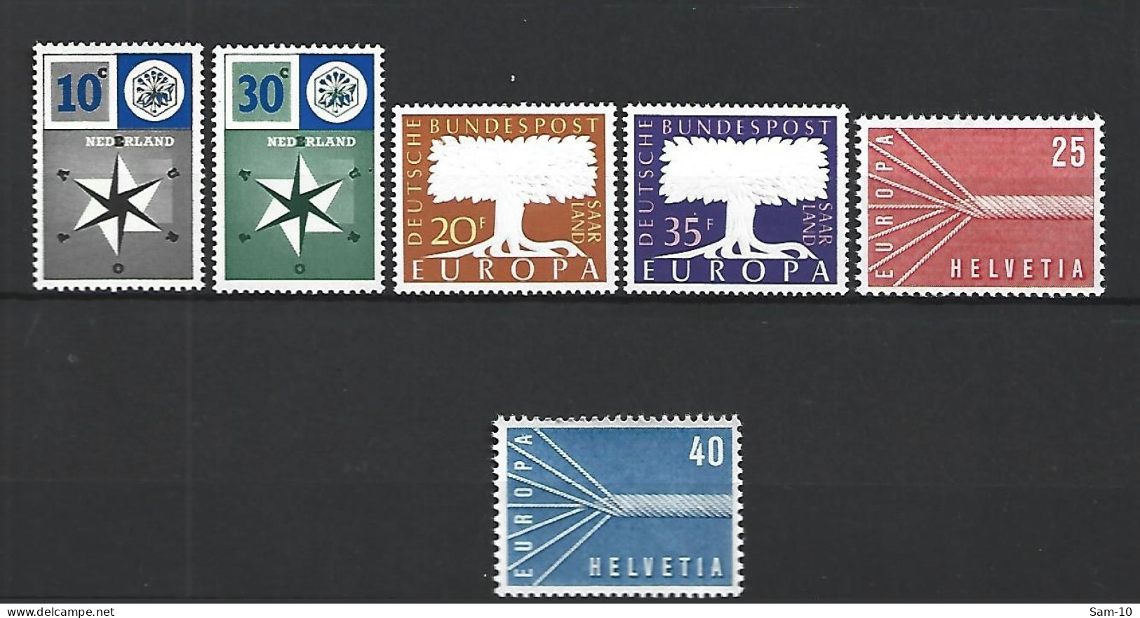 Timbre 1957 Europa Pays Bas Sarre Suisse Neuf ** N 678/679 N 384/385 N 595/596 - 1957