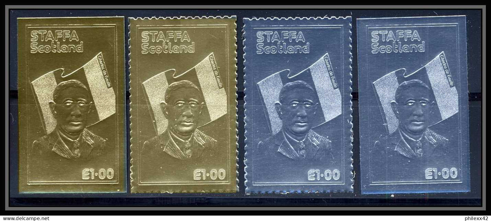 166a Charles De Gaulle UK 4 Timbres Série Complète Argent (Silver) OR (gold Stamps)  - Ortsausgaben