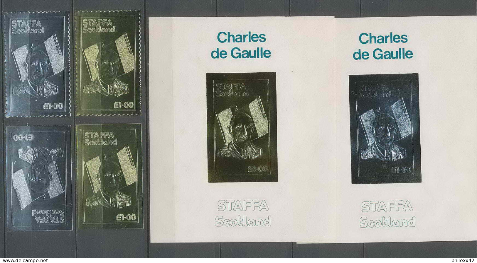166 Charles De Gaulle UK 4 + 2 EPREUVES Timbres Série Complète Argent (Silver) OR (gold Stamps)  - Emissione Locali