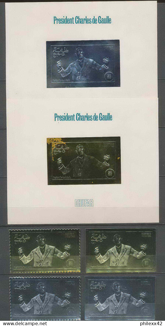 154a Charles De Gaulle - Dhufar - 4 Timbres + 2 Epreuves Série Complète Argent (Silver) OR (gold Stamps)  - Emissione Locali