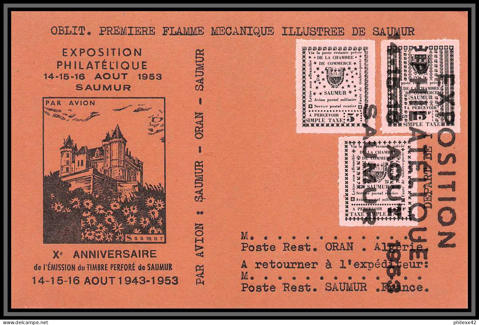 85561/ Maury N°4/6 Grève De Saumur 1953 Surcharge Fantaisiste Sur Carte - Autres & Non Classés