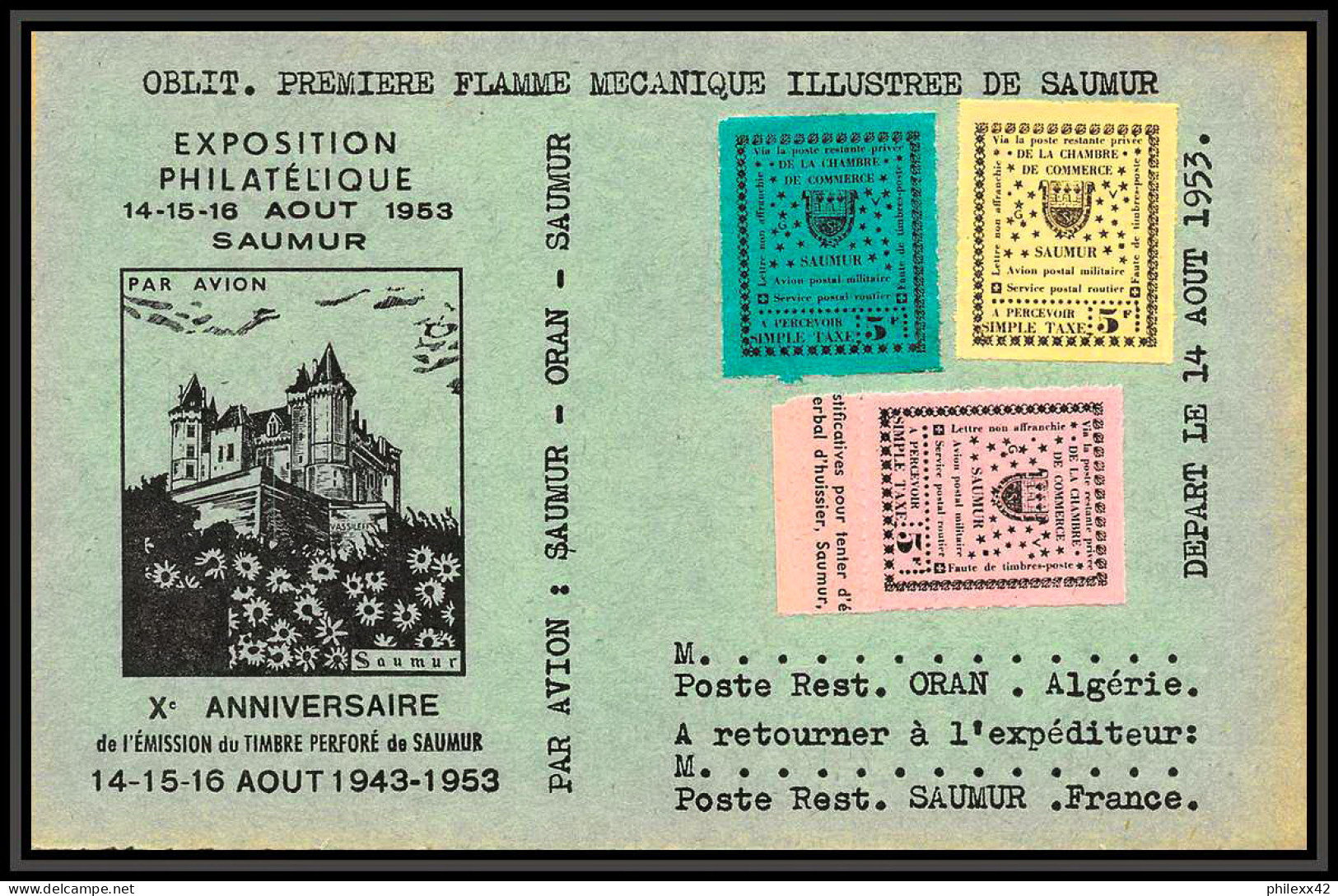 85576/ Maury N°4/6 Grève De Saumur 1953 Mixte 3 Couleurs Sur Carte - Altri & Non Classificati