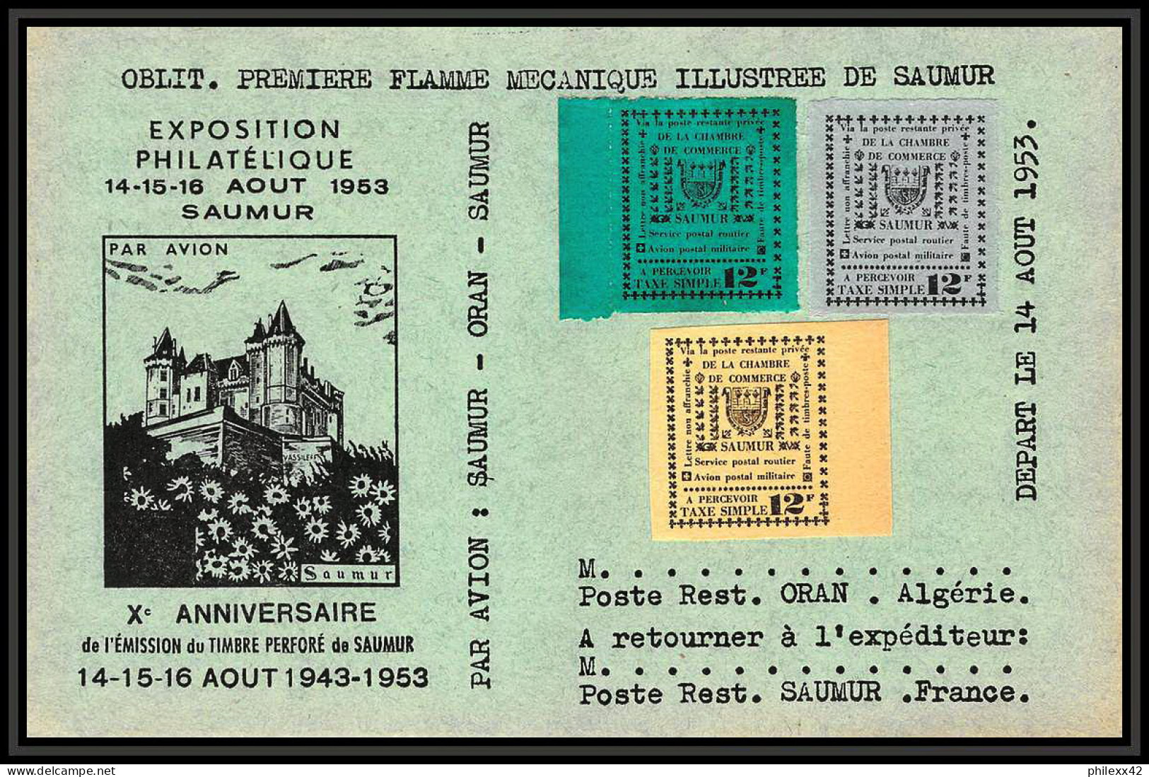 85578/ Maury N°4/6 Grève De Saumur 1953 Mixte 3 Couleurs Sur Carte - Autres & Non Classés