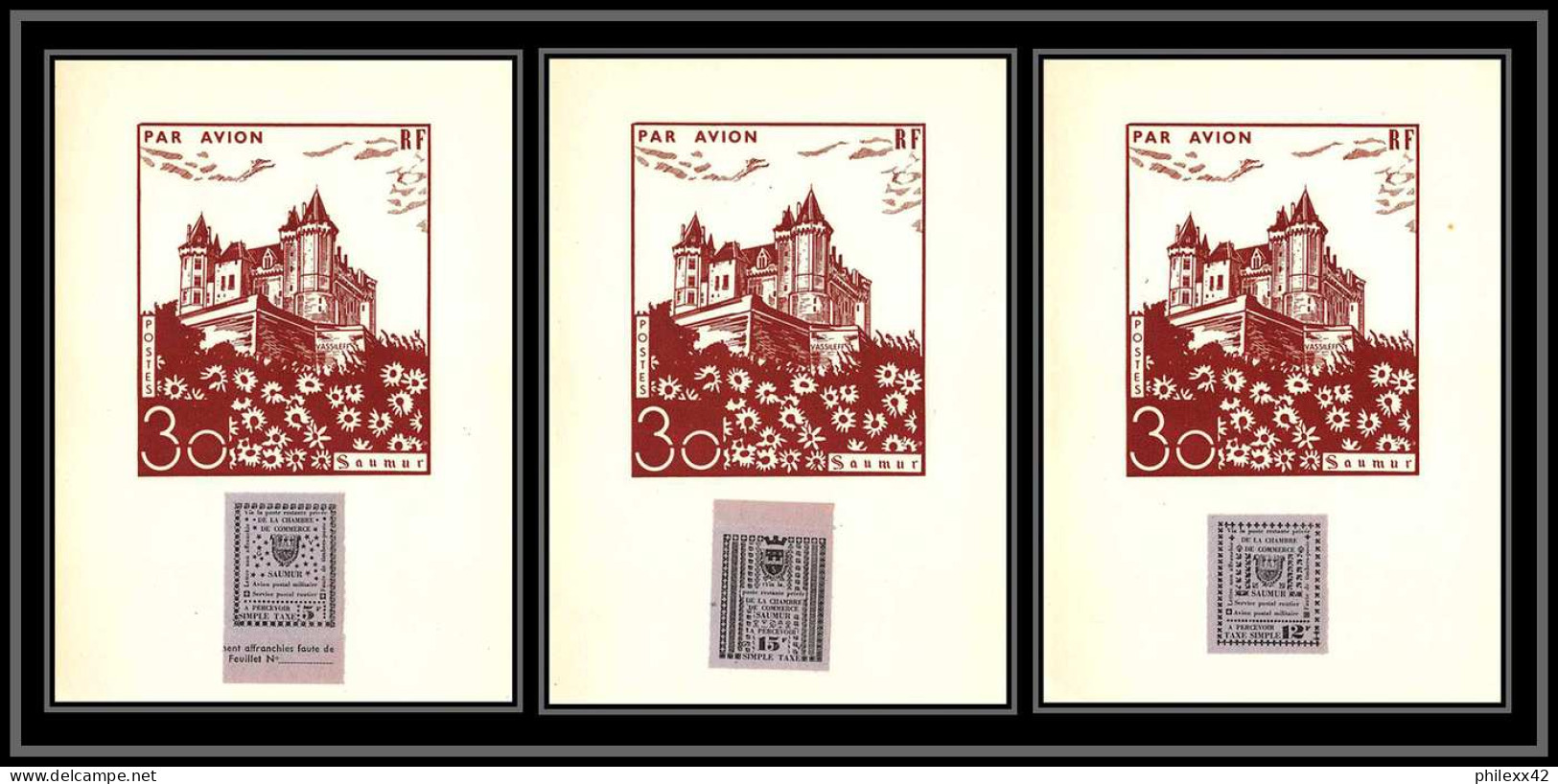 85585/ Maury N°4/6 Grève De Saumur 1953 Violet Sur 3 Cartes Anniversaire Chateau Castle RR - Autres & Non Classés