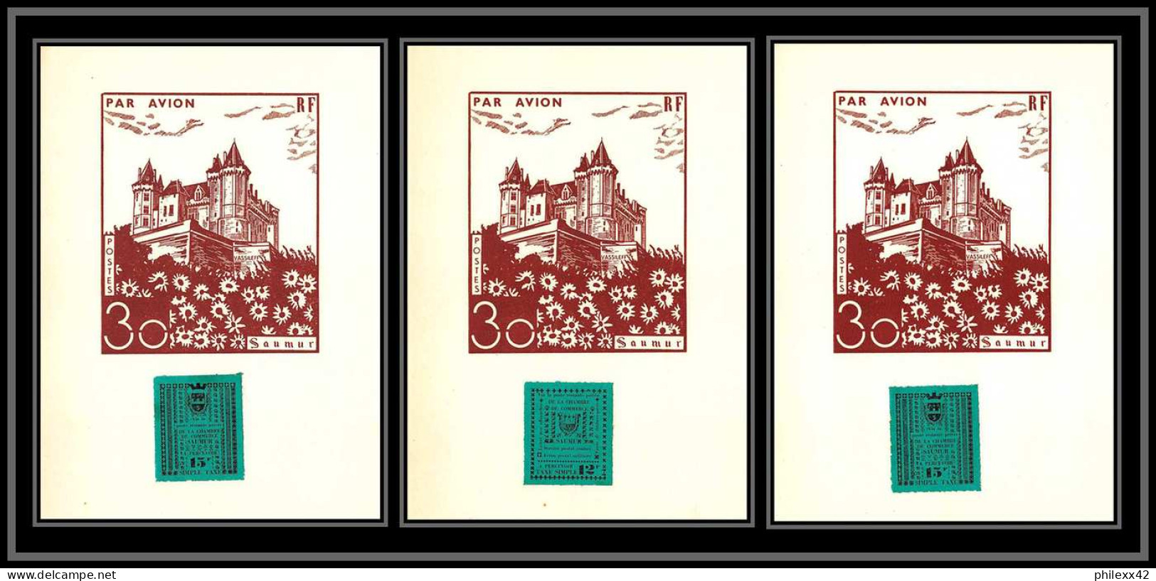 85584/ Maury N°4/6 Grève De Saumur 1953 Vert Foncé Sur 3 Cartes Anniversaire Chateau Castle RR - Autres & Non Classés