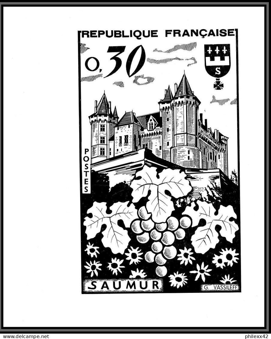 85607a/ Maquette Originale Grève De Saumur 1963 Chateau Castle - Taille : 26.5 X 22 Cm - Künstlerentwürfe