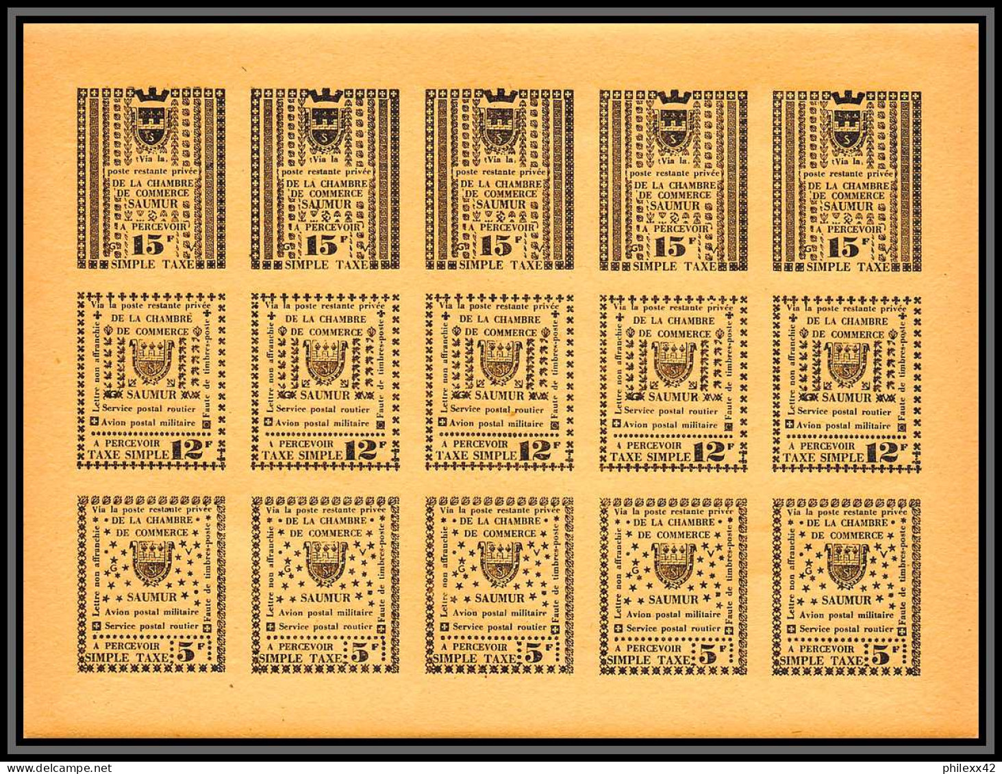 85491/ Maury N°4/6 Grève De Saumur 1953 Jaune Non Dentelé ** MNH (Imperforate) Cote 375 Euros Feuille Complete (sheet)  - Sonstige & Ohne Zuordnung