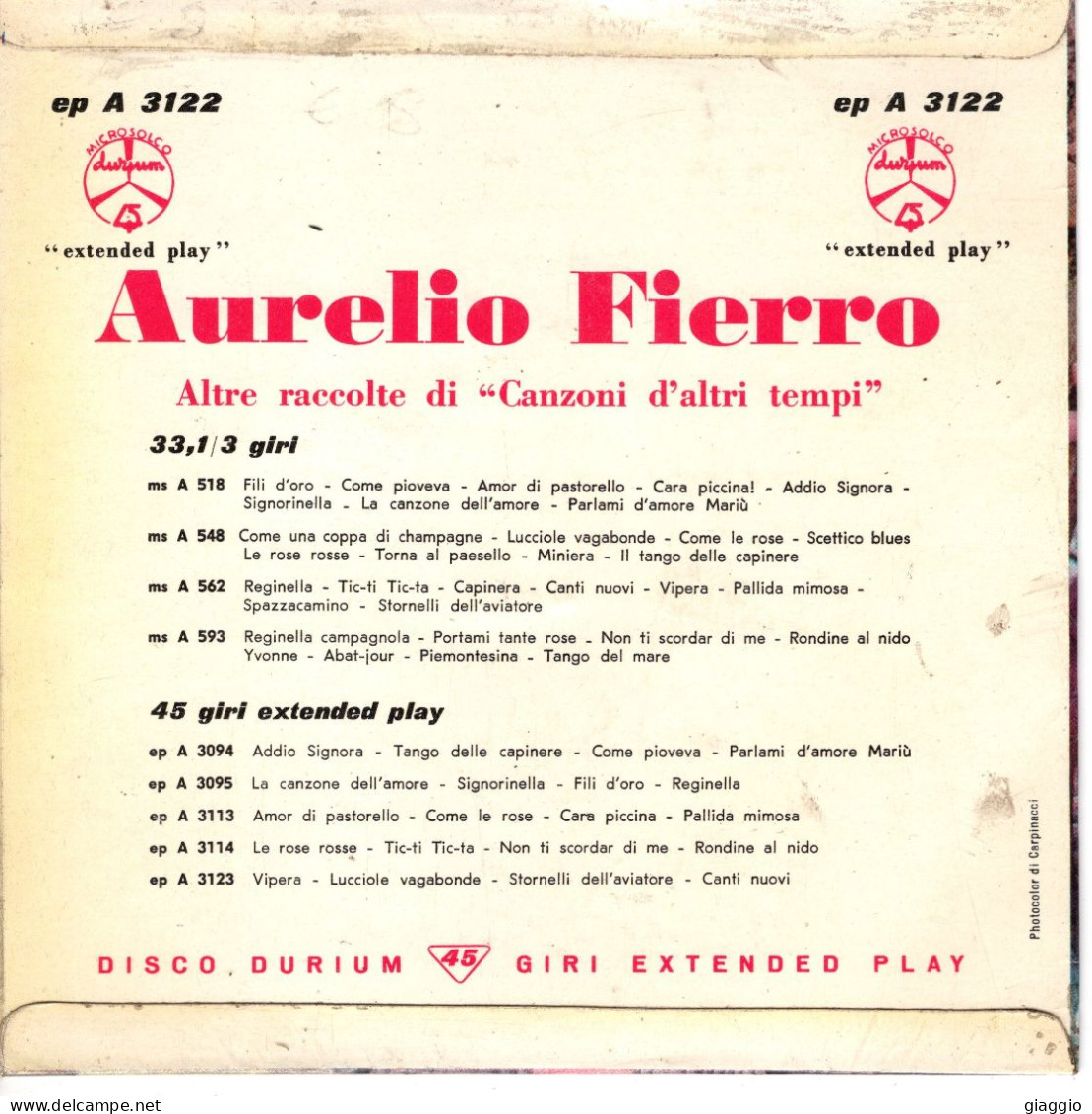 °°° 600) 45 GIRI - AURELIO FIERRO -  CANZONI D'ALTRI TEMPI N°5 °°° - Autres - Musique Italienne