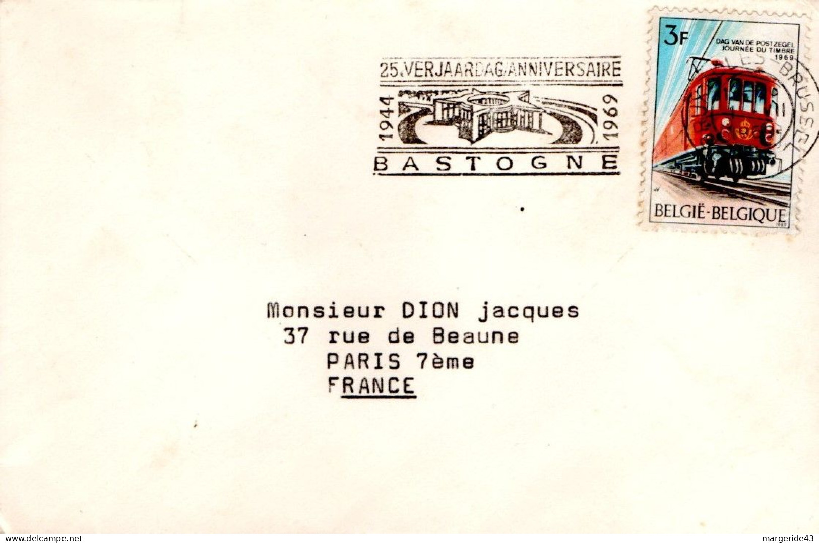 BELGIQUE SEUL SUR LETTRE POUR LA FRANCE 1969 - Brieven En Documenten